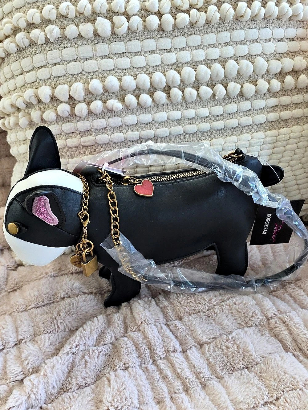 Betsey Johnson Frenchy Crossbody Dog Bag Black & White NWT